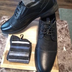 STEVE MADDEN  Men's Black Leather Oxfords w/BONUS!